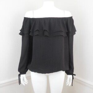 Michael Michael Kors Black Ruffle Off The Shoulder Peasant Blouse